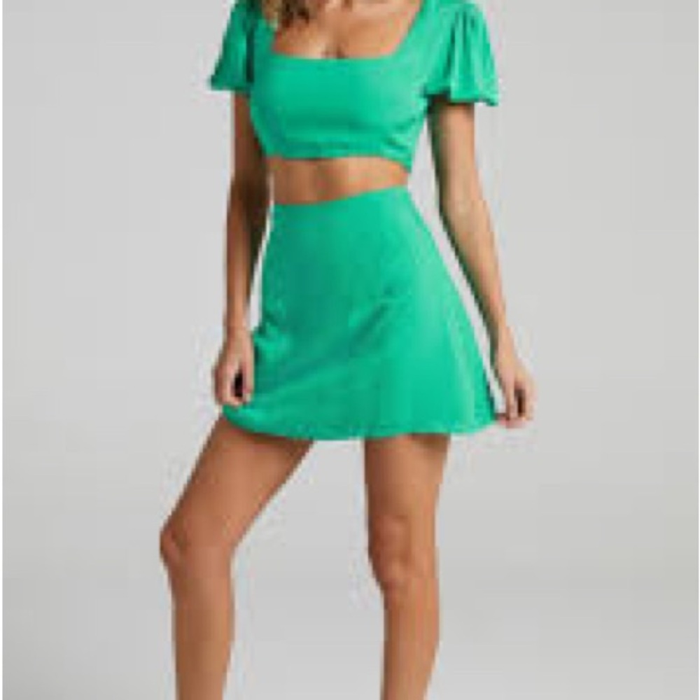Green Crop Top and Skirt Set